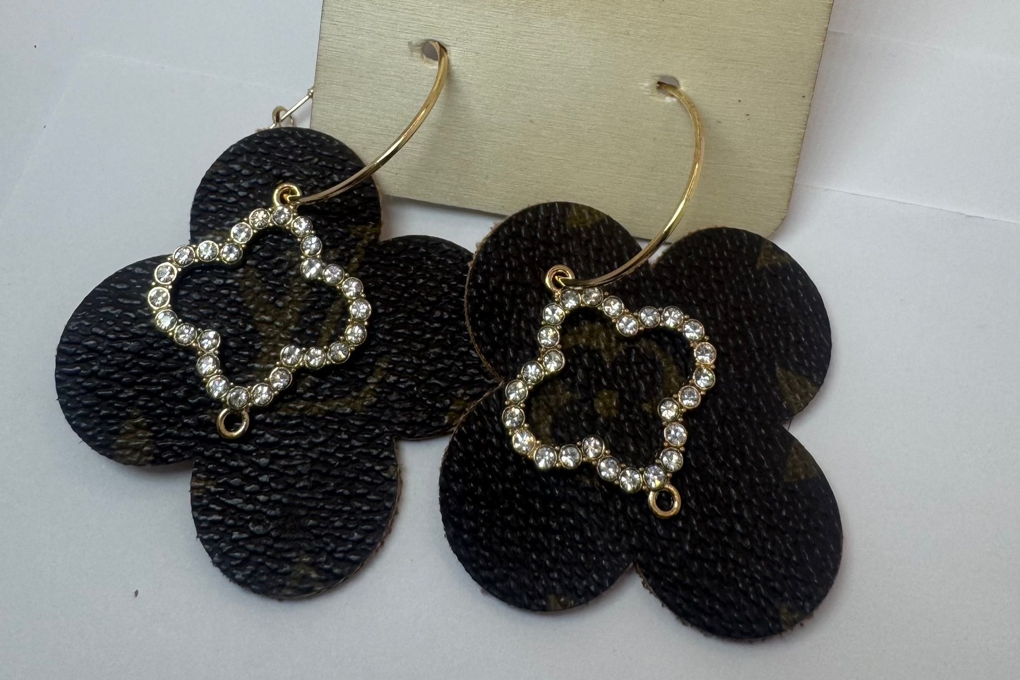 Brown Designer Clover Earrings by Jagged Leather - view 3