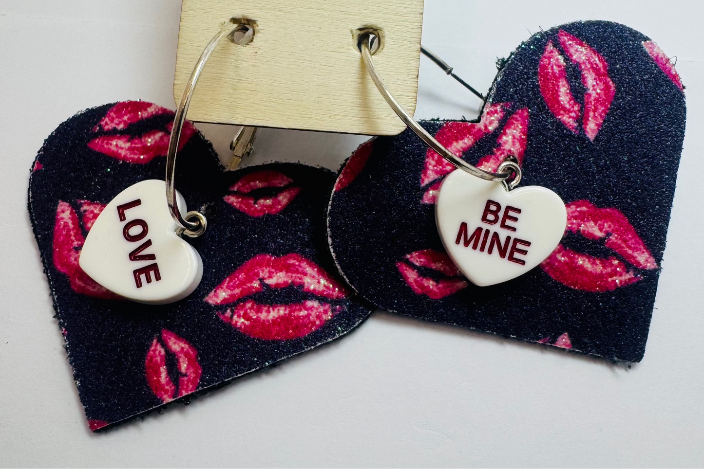 Red Kiss Candy Sweetheart Earrings by Jagged Leather