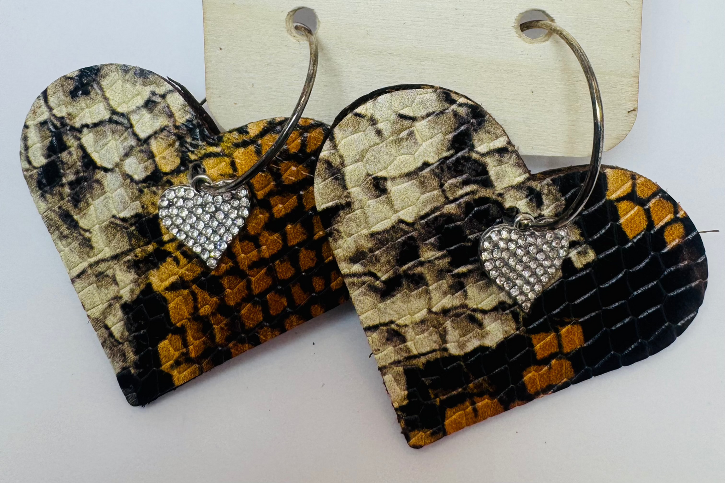 Golden Black Python heart Earrings by Jagged Leather