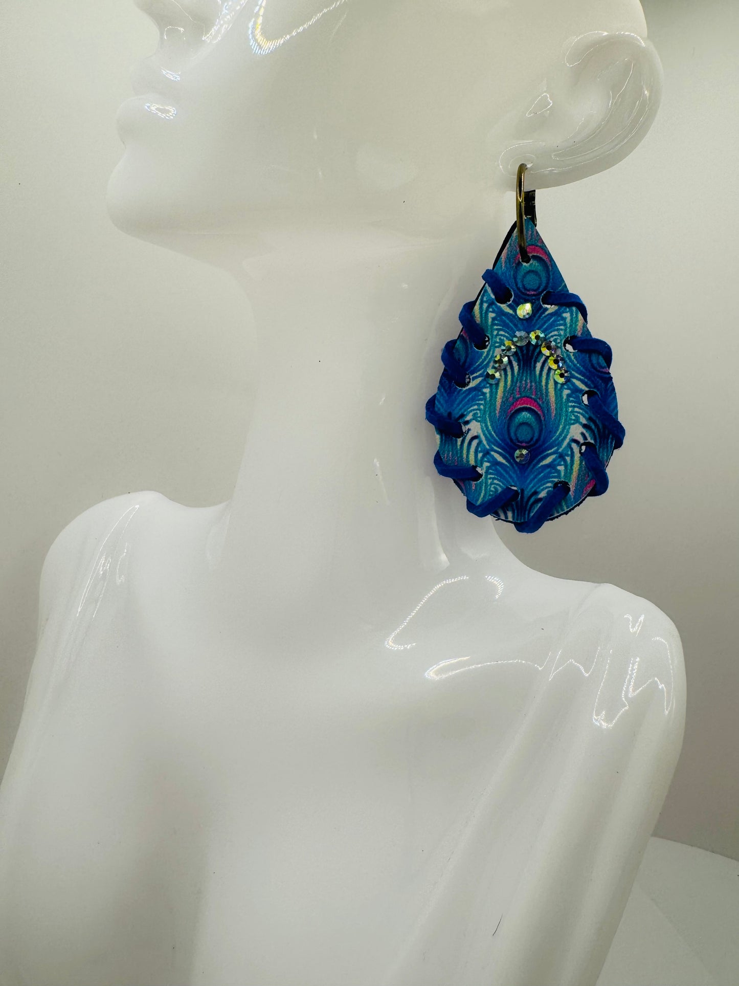 Blue Peacock Blue Earrings by Jagged Leather - view 2
