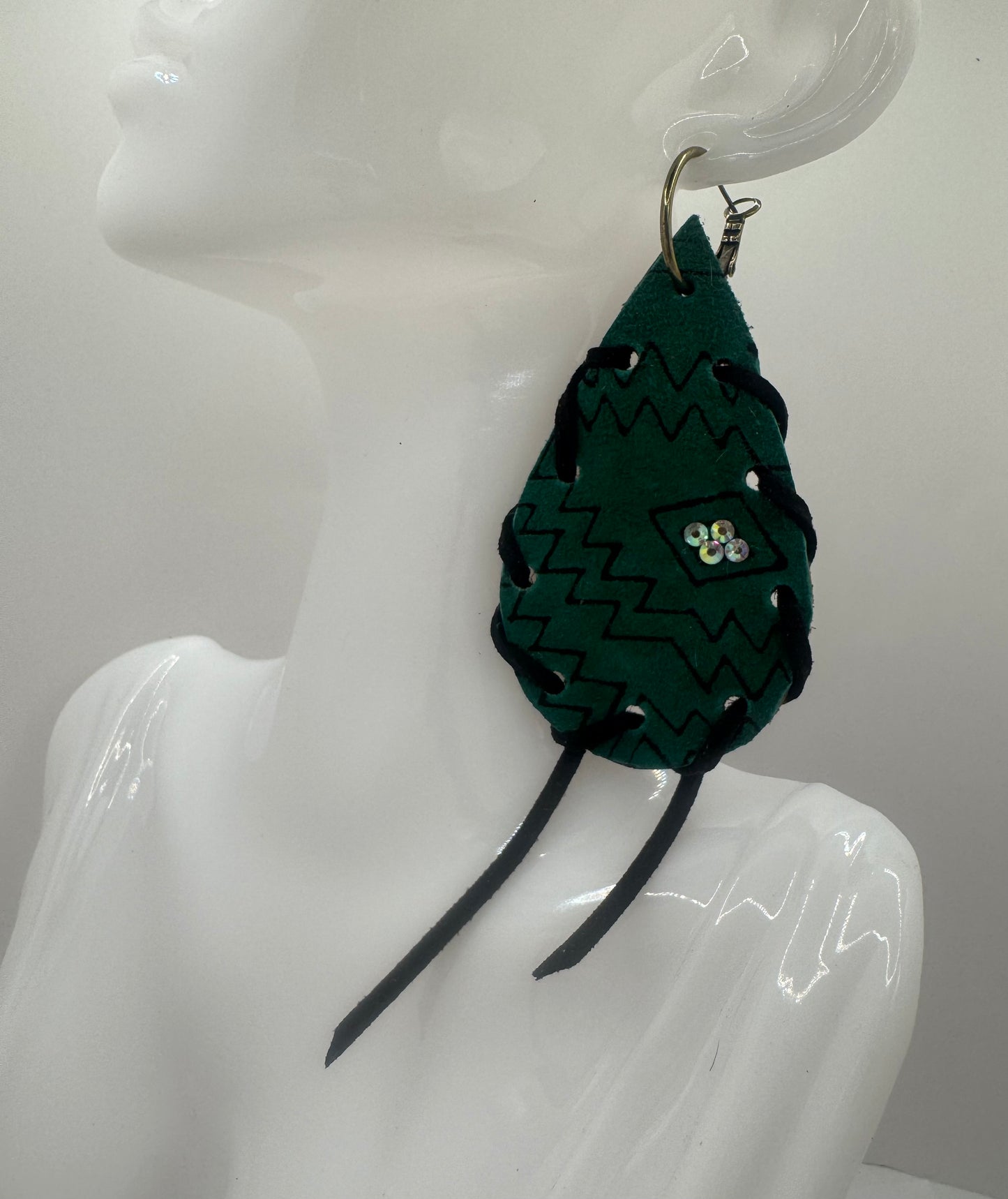 Green Aztec Earrings by Jagged Leather - view 3