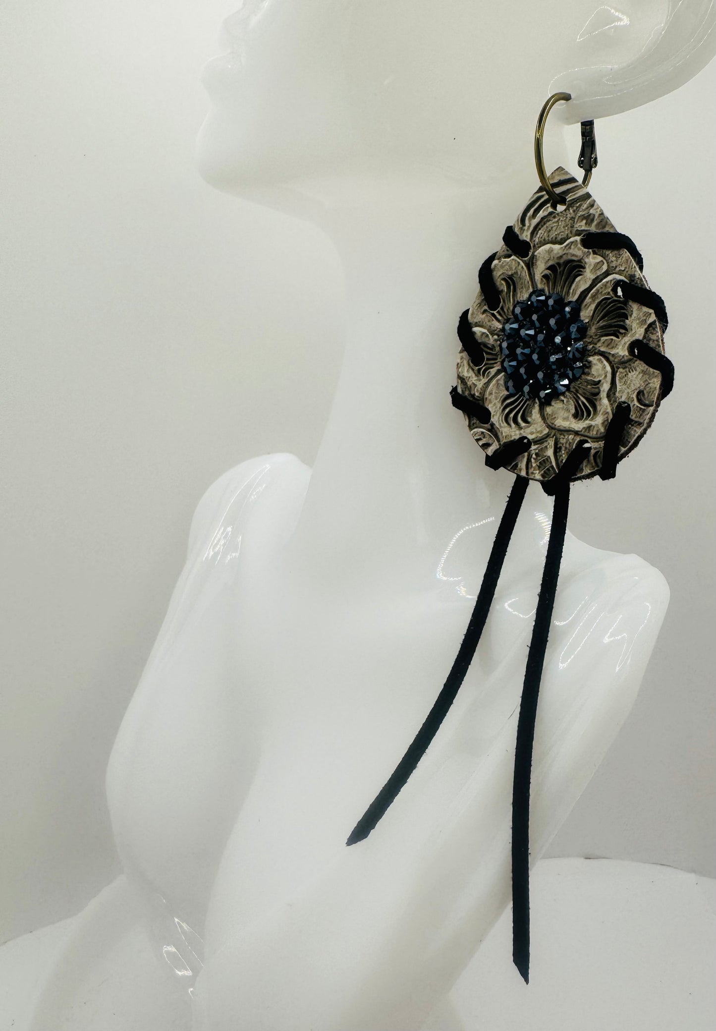 Black Midnight Bloom Earrings by Jagged Leather - view 4