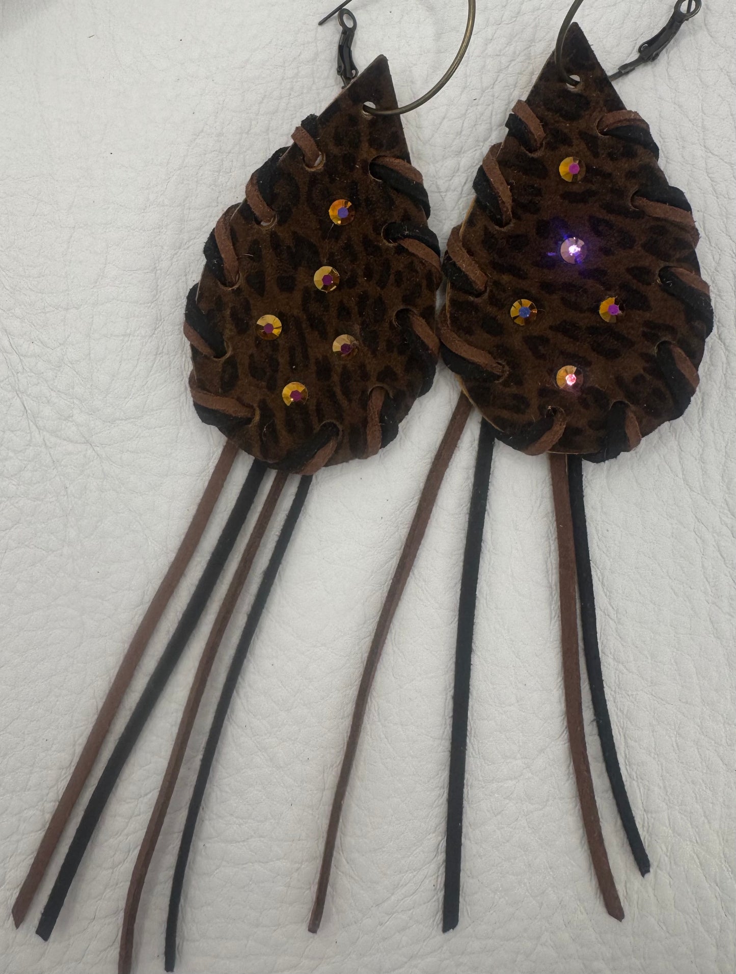 Brown & Black Leopard Love Earrings by Jagged Leather - view 3