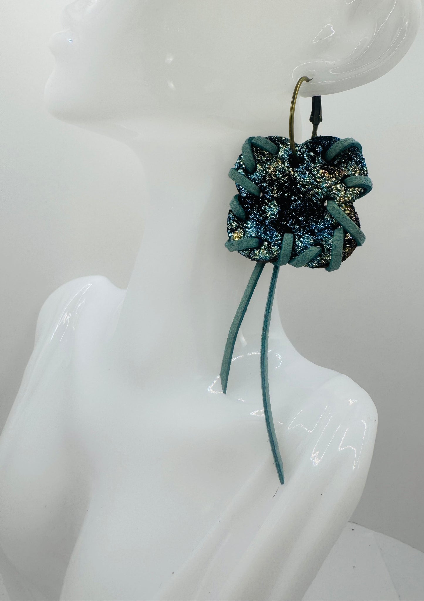 Blue Mint Clover Earrings by Jagged Leather