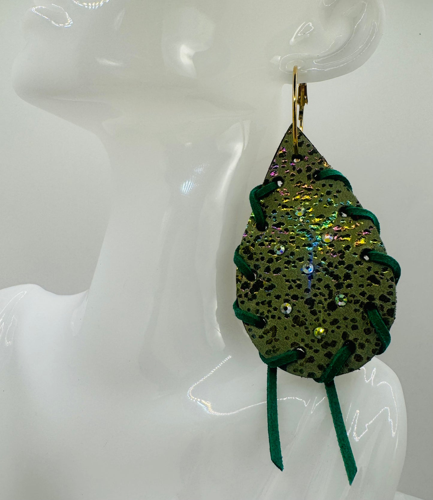 Green Sparkle Earrings by Jagged Leather - view 2