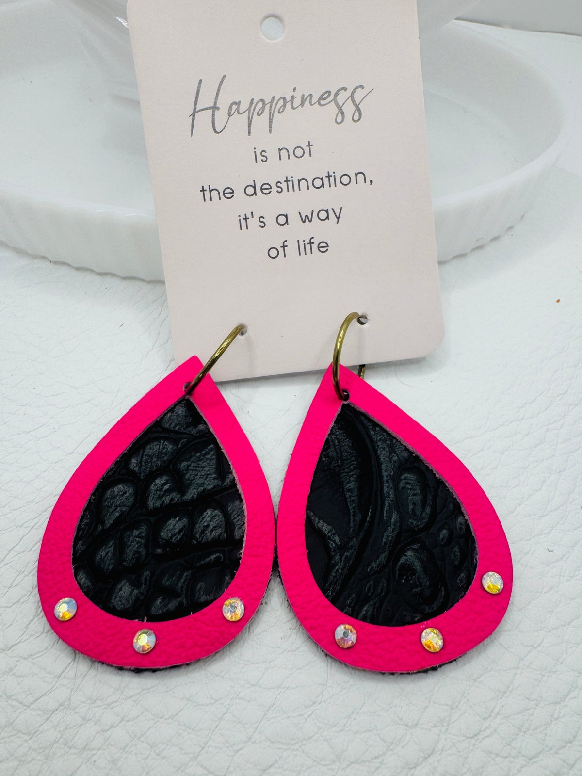 Unique Earrings: Hot Pink & Black Gator - Jagged Leather