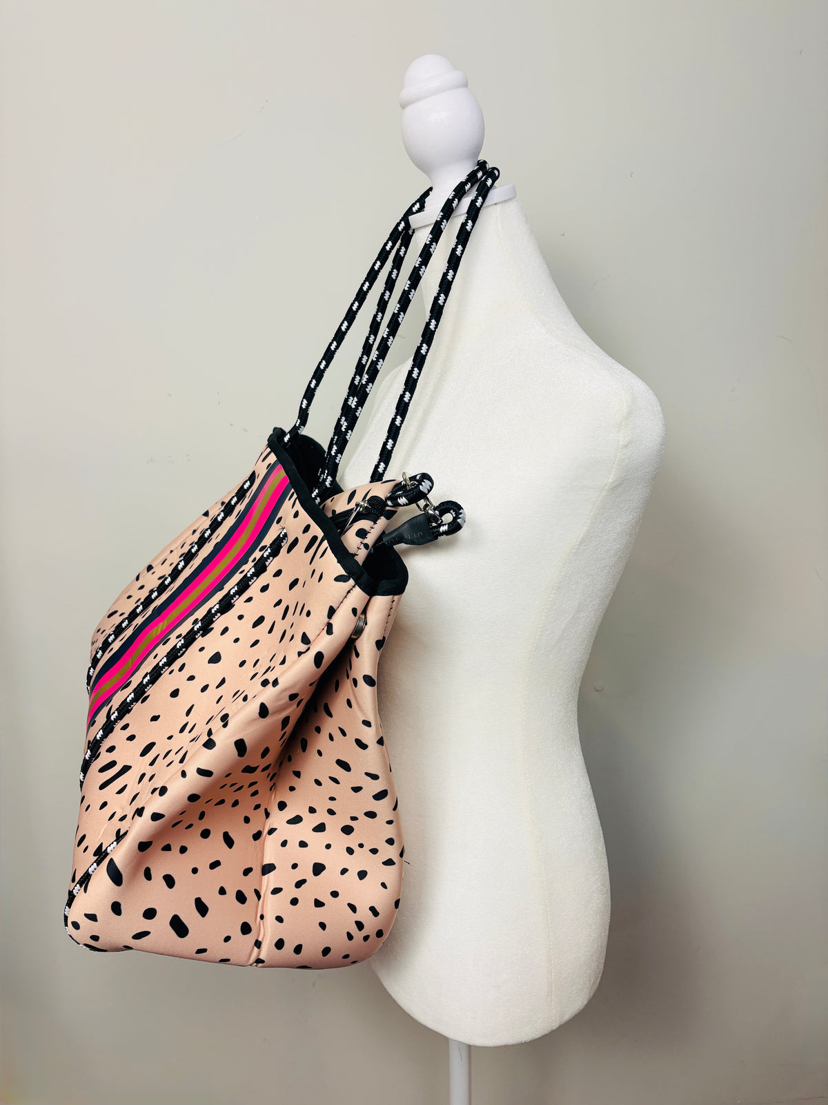 Black & Champagne Gold Leopard Print Neoprene Bag