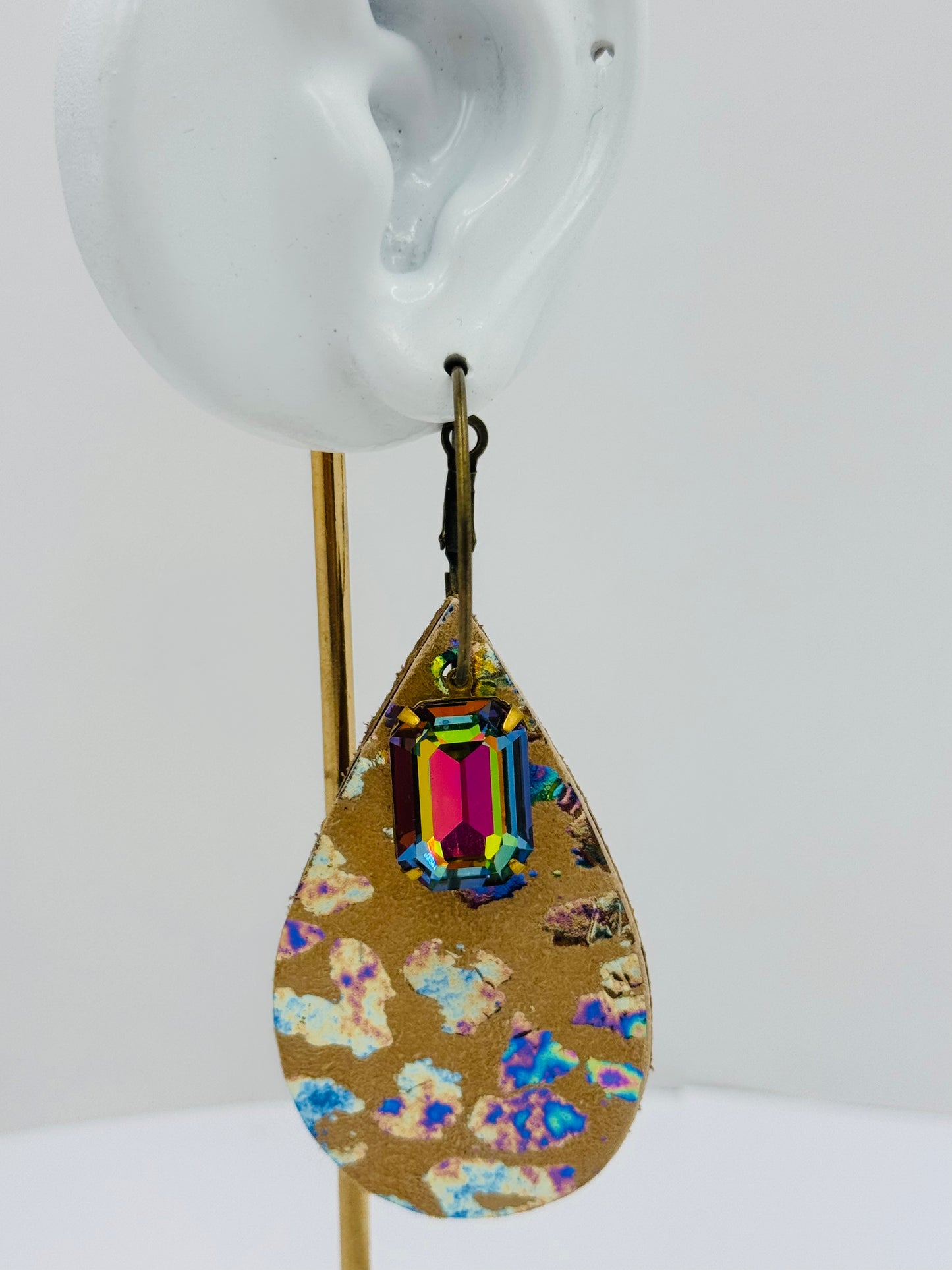 Cream AB Leopard Crystal Earrings by Jagged Leather - view 2