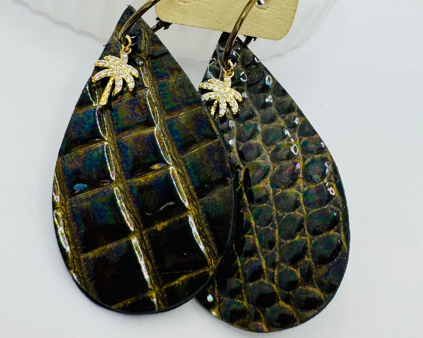 Green AB Palm Earrings by Jagged Leather