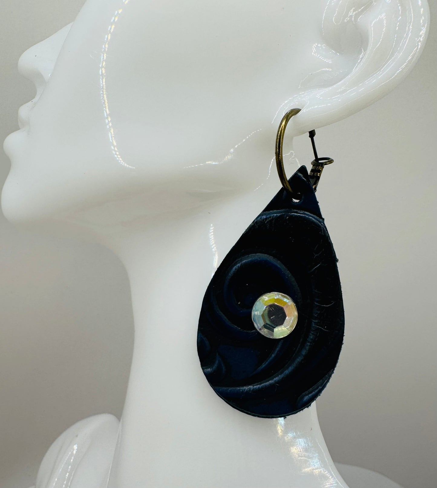 Black and Blue Leather Swirl Earrings by Jagged Leather - view 2