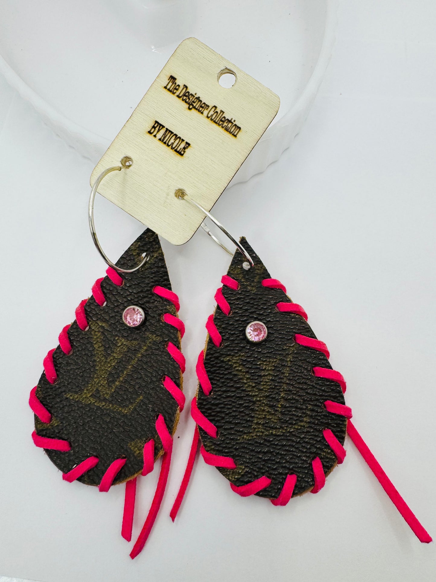 Designer Hot Pink Earrings w knotted Fringe