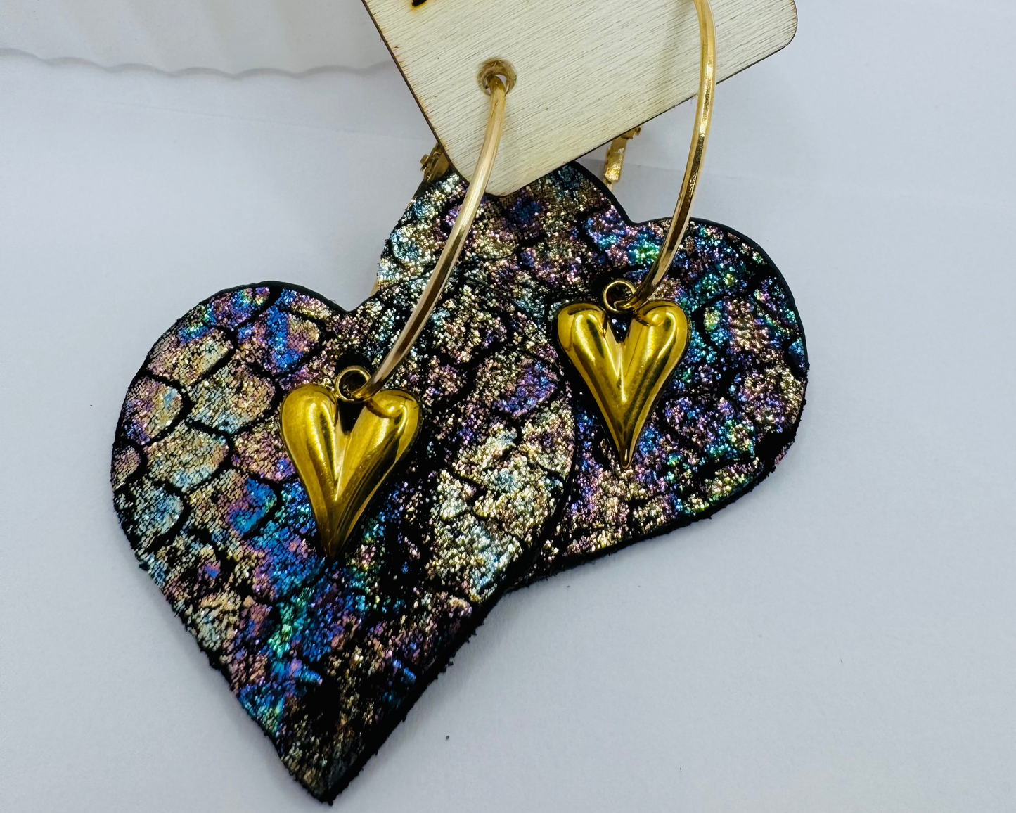 Black Mermaid Heart Sparkle Earrings by Jagged Leather