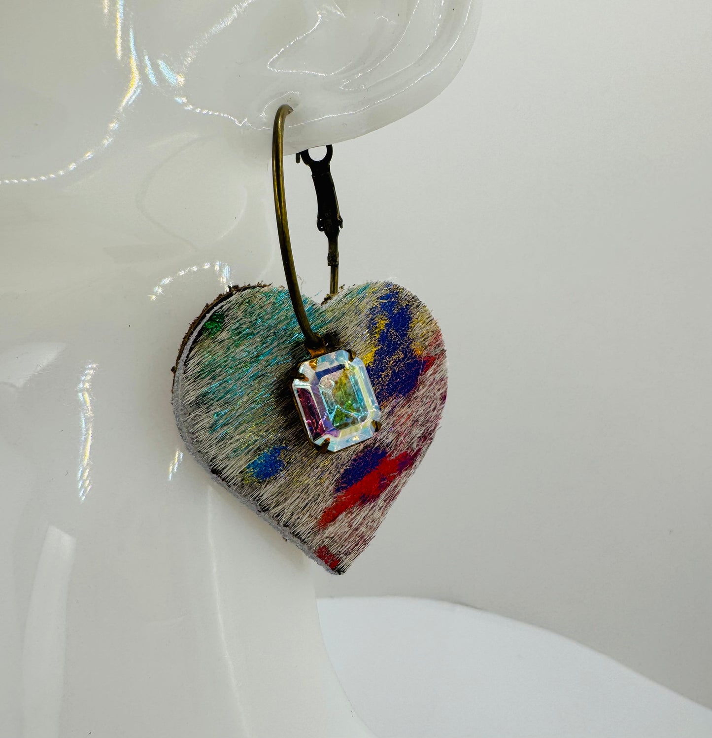 Unique Earrings: Rainbow Heart Hide Earrrings