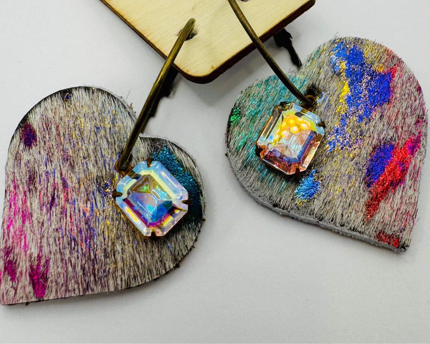 Unique Earrings: Rainbow Heart Hide Earrrings