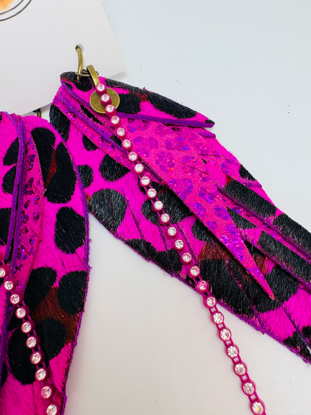 Hot Pink Leopard Layered Feather Earrings