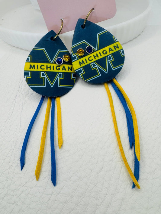 Blue & Yellow Custom Earrings - Jagged Leather Handmade Jewelry