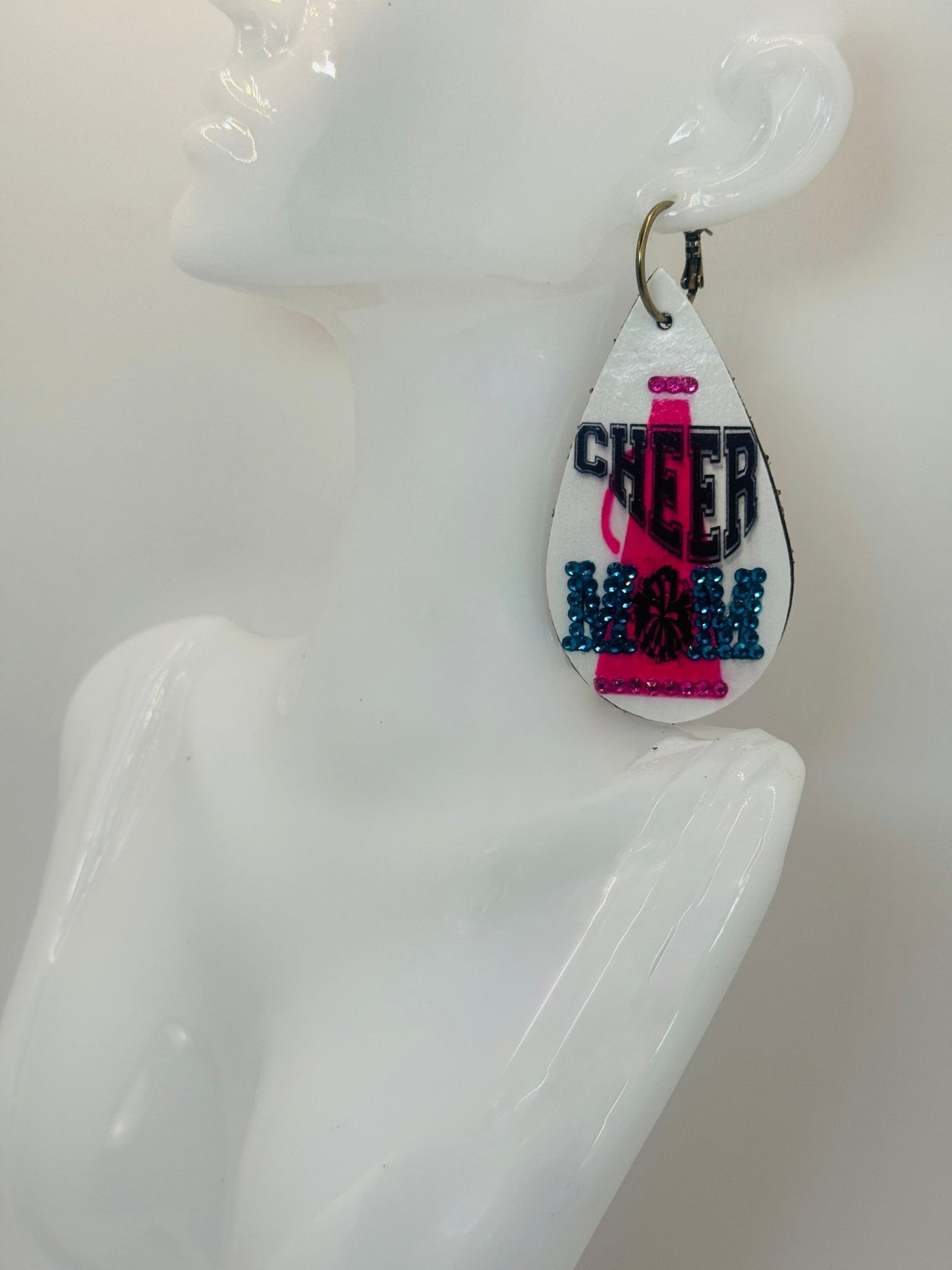 Customized HOT PINK & Turquoise Cheer Mom EARRINGS - Jagged Leather Handmade Jewelry