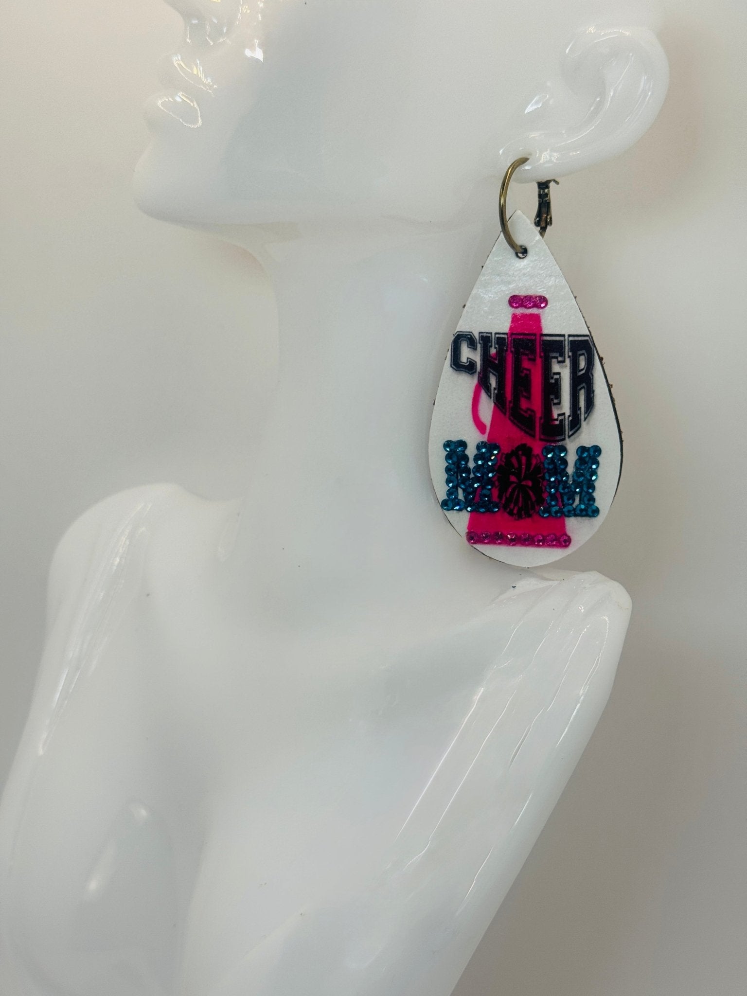 Customized HOT PINK & Turquoise Cheer Mom EARRINGS - Jagged Leather Handmade Jewelry