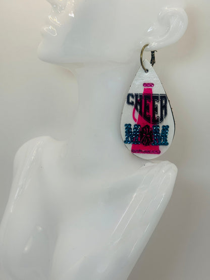 Customized HOT PINK & Turquoise Cheer Mom EARRINGS - Jagged Leather Handmade Jewelry
