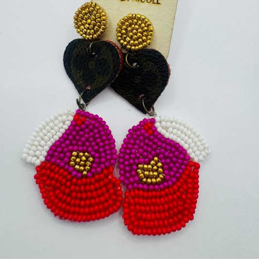 Pink & Red Love Hat Earrings