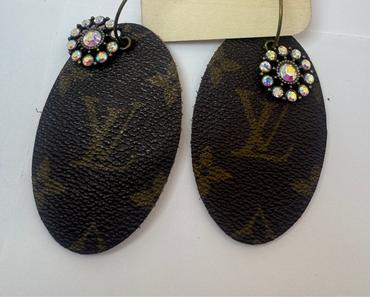 Brown Large Oval Rhinestone Designer Earrings