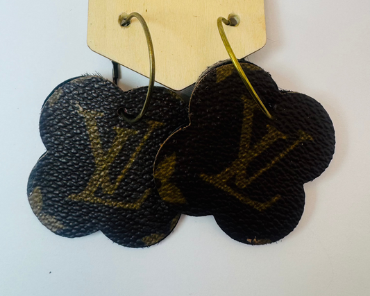 Brown Designer Leather Clover Hide Earrings