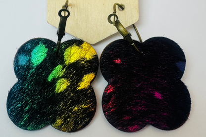 Brown Designer Leather Clover Hide Earrings