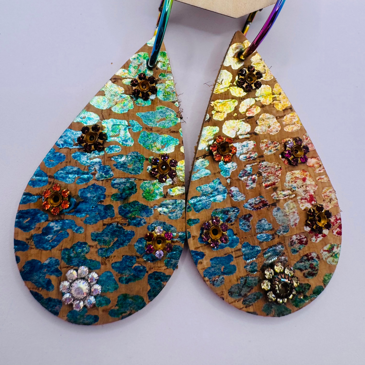 Blue Yellow Metallic flower Earrings