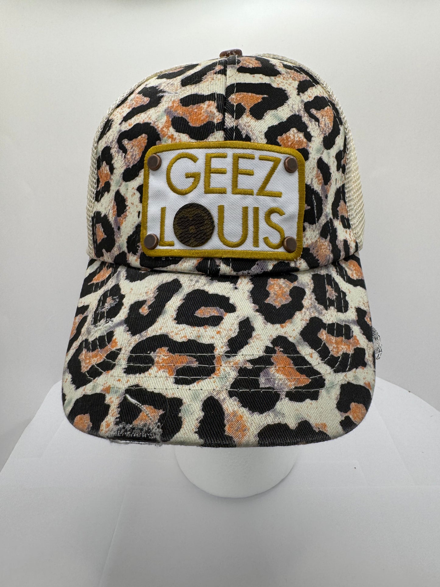 Designer Trucker Hat: Geez Louis animal print