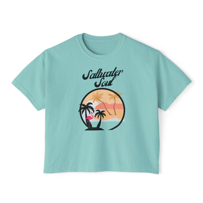 Salt Water Soul Women's Boxy Tee, Beachwear, Summer Tee, Casual Outfit, Vacation Top, Gift for Her, swim wear, costal living, sea life, ocean lover - Jagged Leather