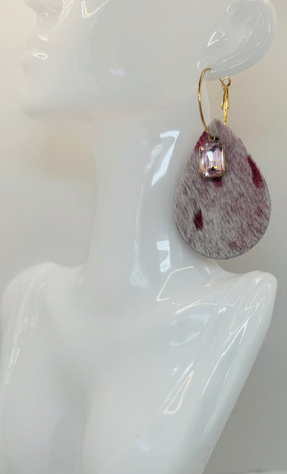 Red and White Leather Hide Earrings