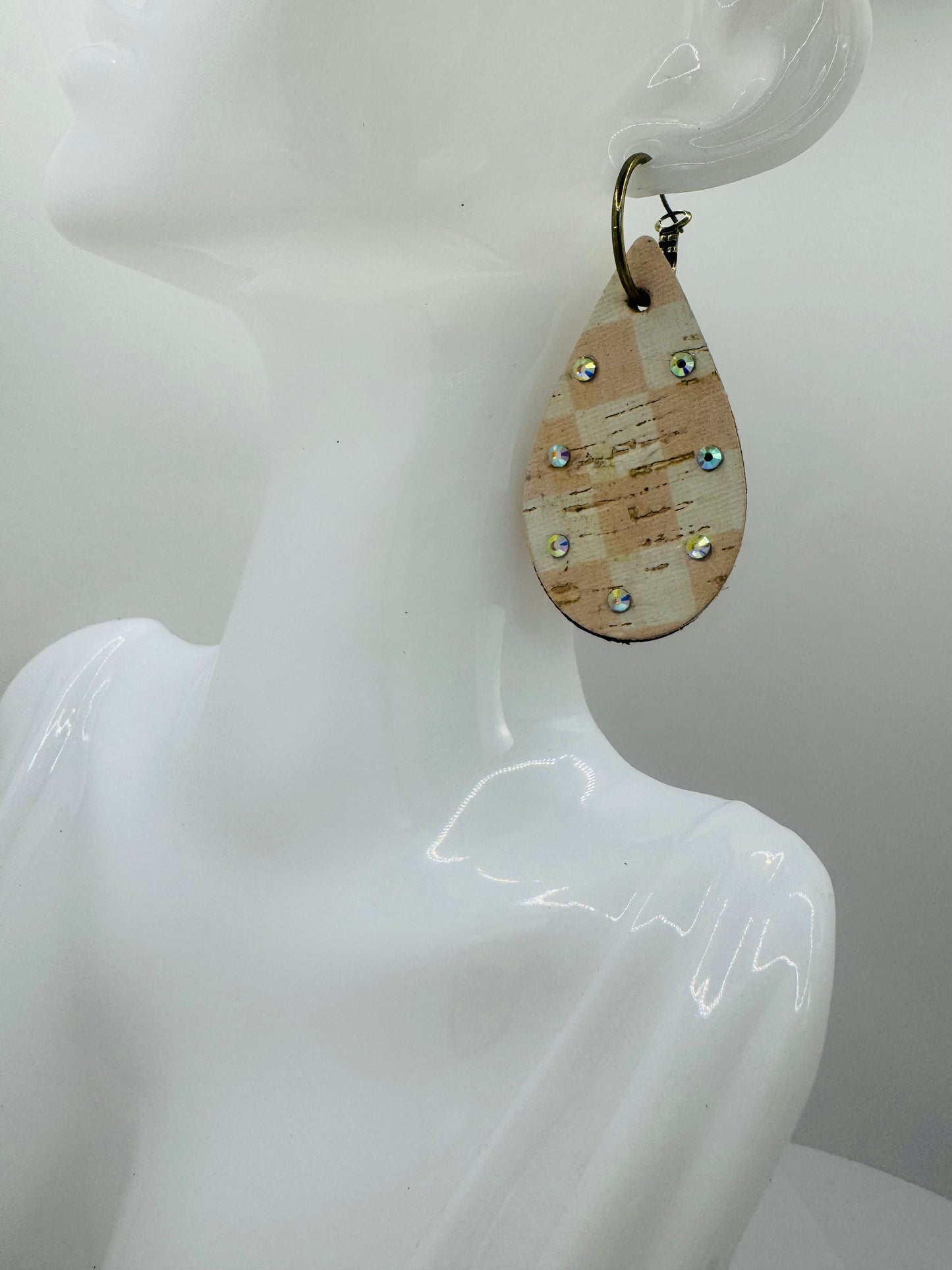 White & Pink Checkered Earrings