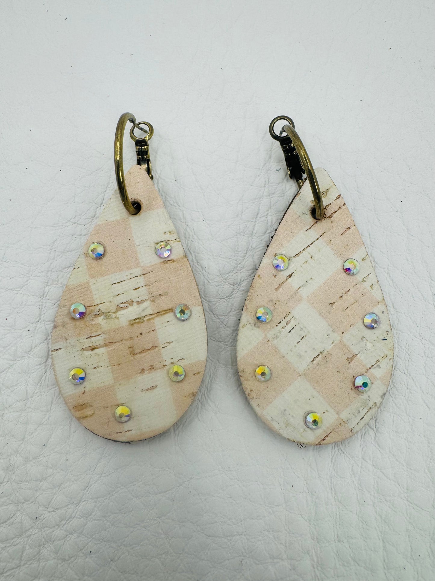 White & Pink Checkered Earrings