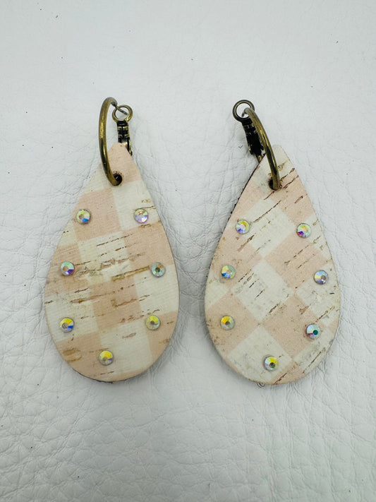 White & Pink Checkered Earrings