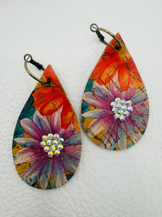 Purple& Orange flower Earrings