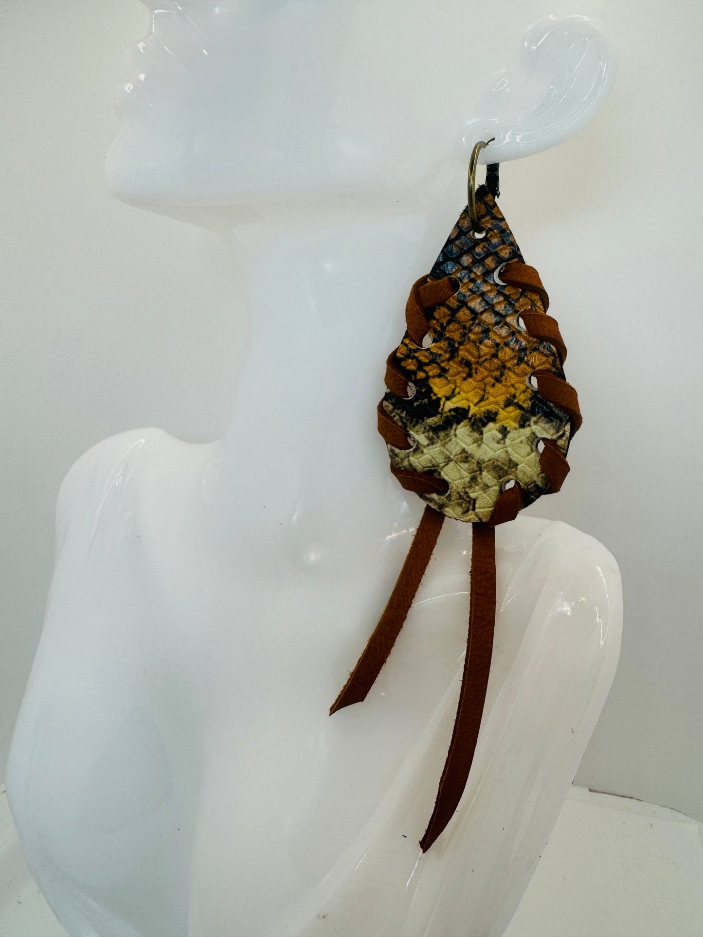 Unique Earrings: Brown Snake skin - Jagged Leather