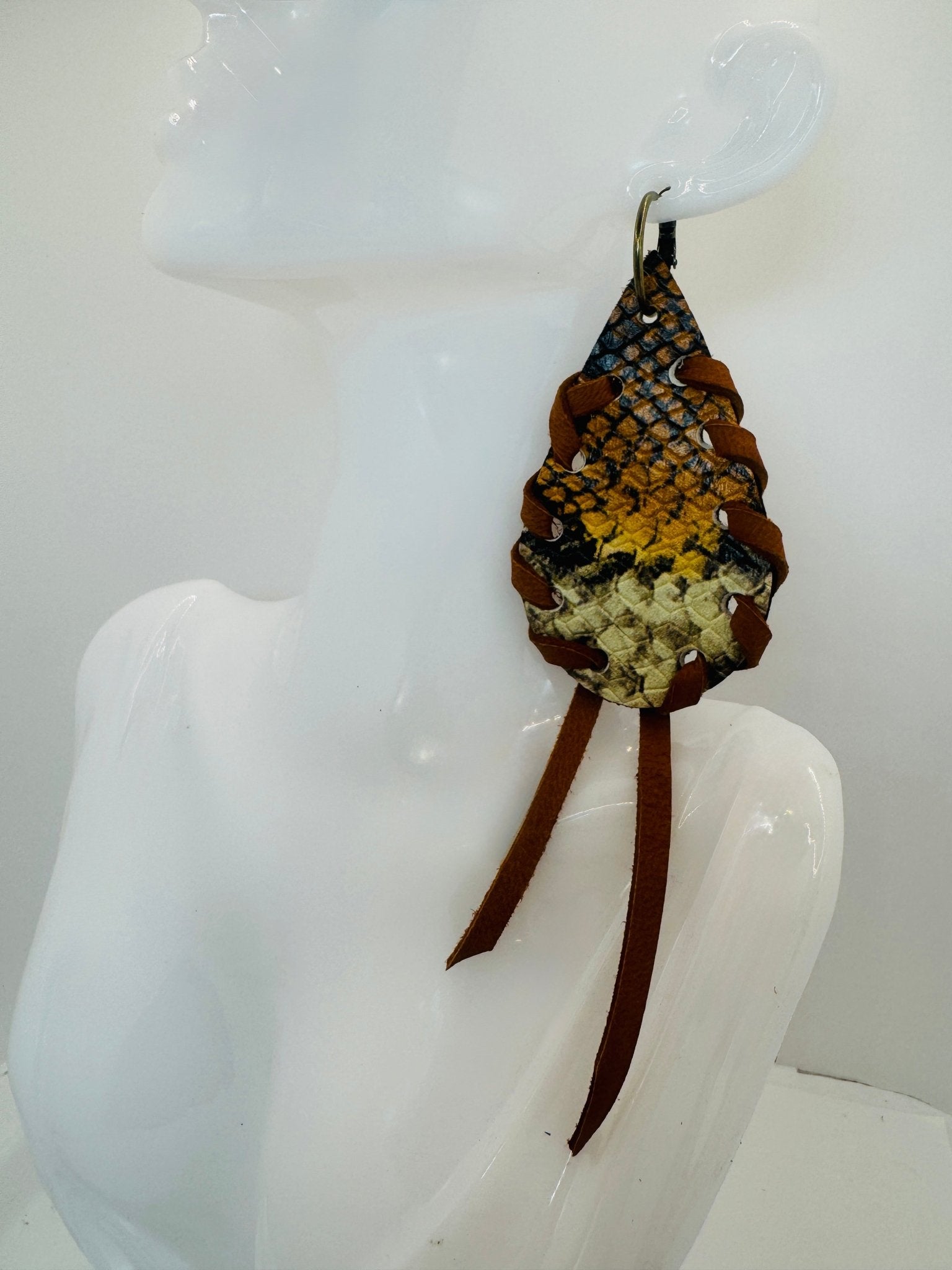 Unique Earrings: Brown Snake skin - Jagged Leather