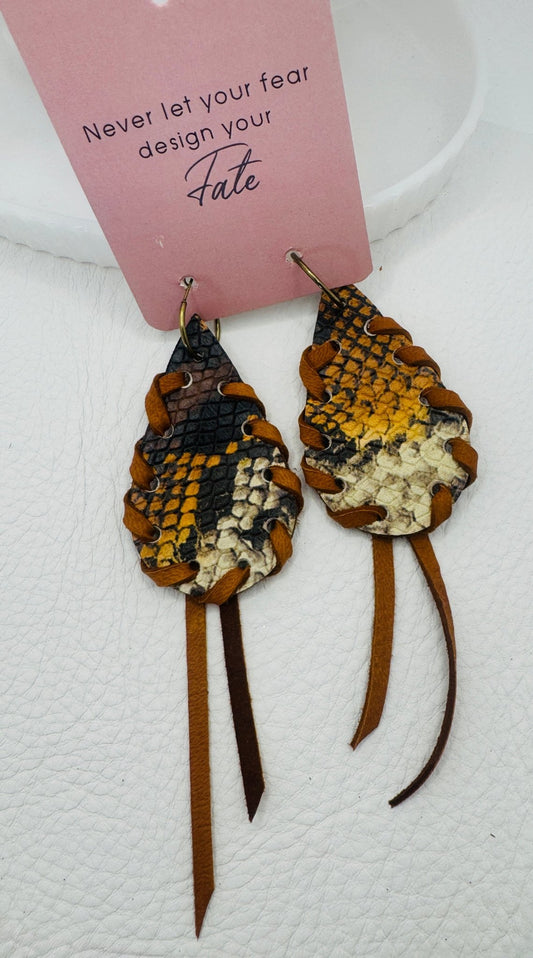 Unique Earrings: Brown Snake skin - Jagged Leather