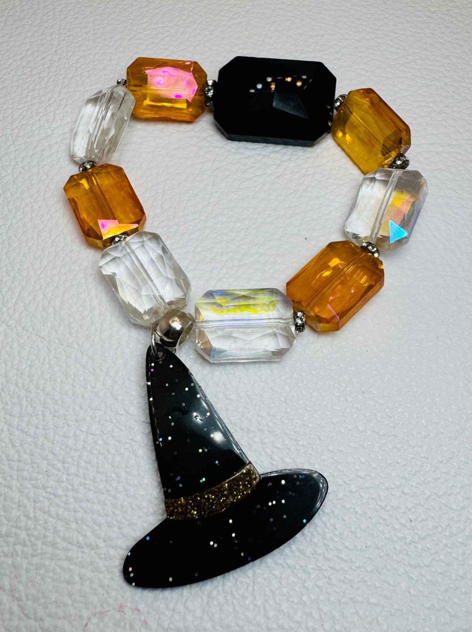 Orange & Black Halloween Glass Beaded Bracelet - Jagged Leather Handmade Jewelry