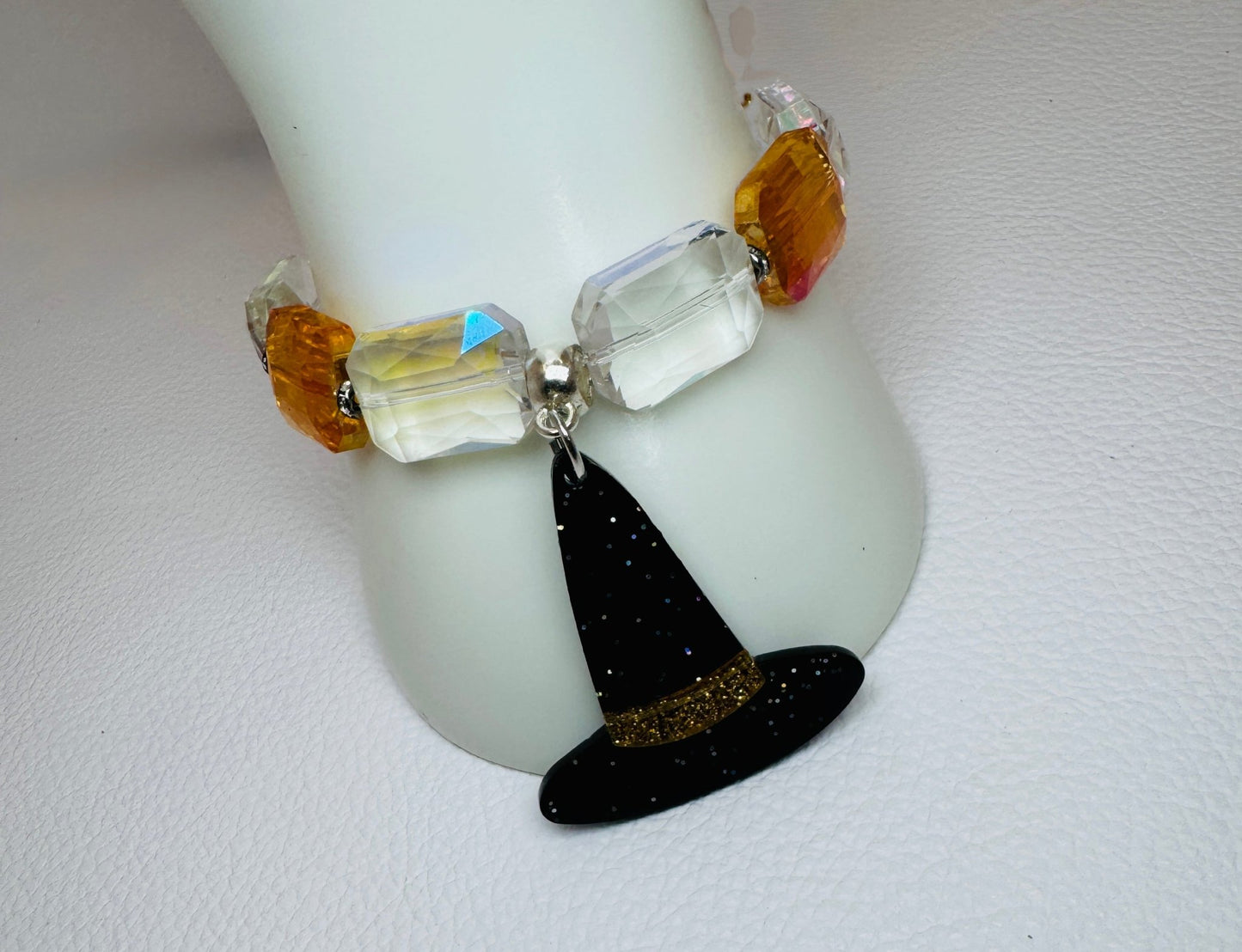 Orange & Black Halloween Glass Beaded Bracelet - Jagged Leather Handmade Jewelry