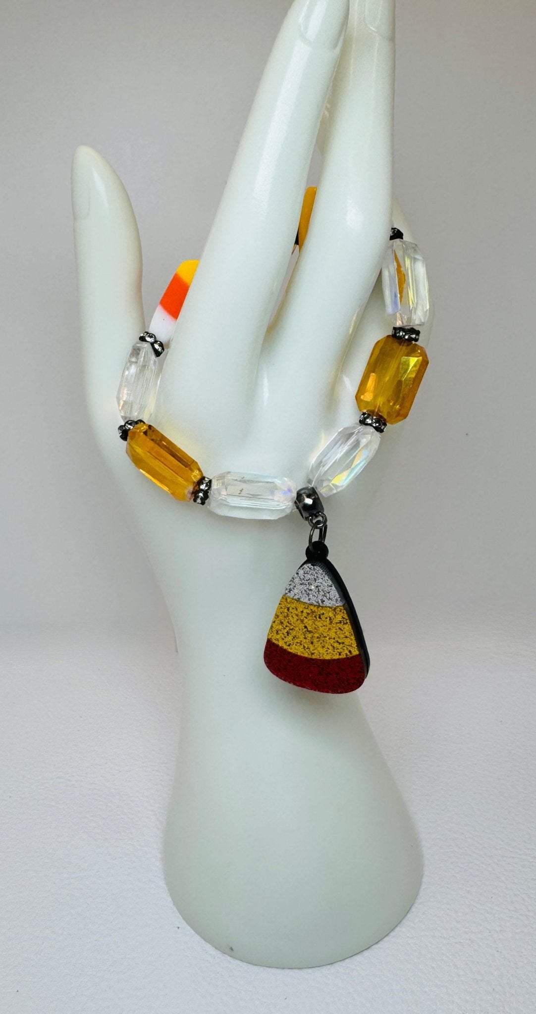 Orange & White Candy Corn Glass Beaded Bracelet - Jagged Leather Handmade Jewelry
