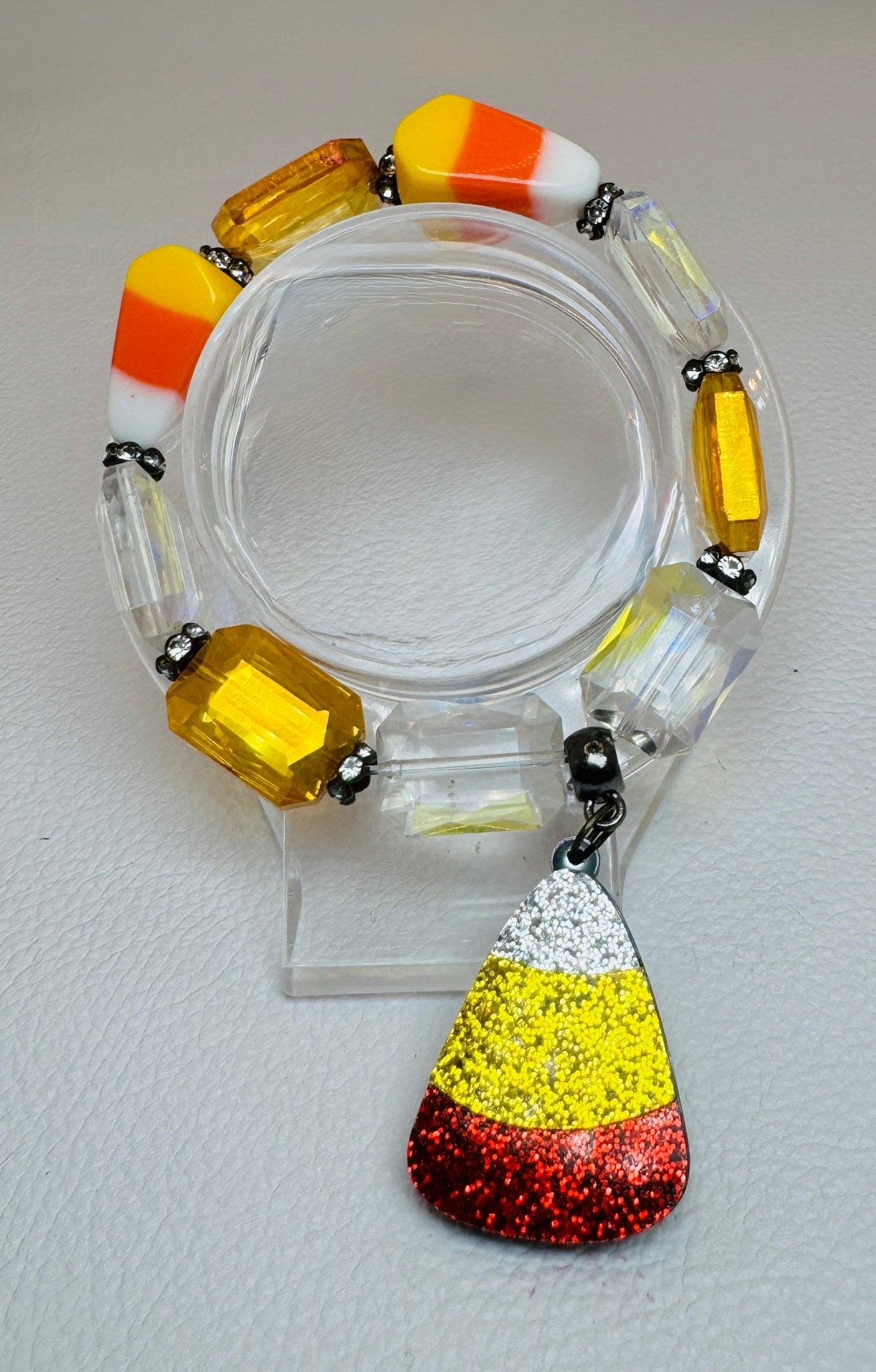 Orange & White Candy Corn Glass Beaded Bracelet - Jagged Leather Handmade Jewelry