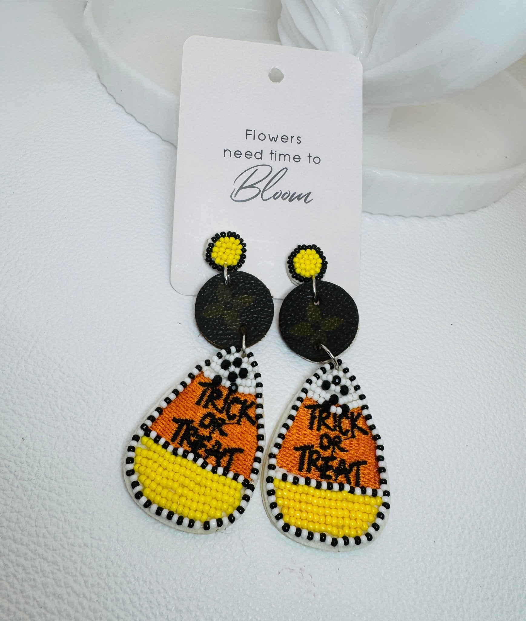Orange & Yellow Candy Corn Beaded Earrings - Jagged Leather Handmade Jewelry
