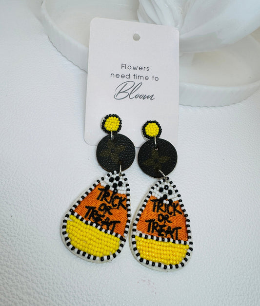 Orange & Yellow Candy Corn Beaded Earrings - Jagged Leather Handmade Jewelry