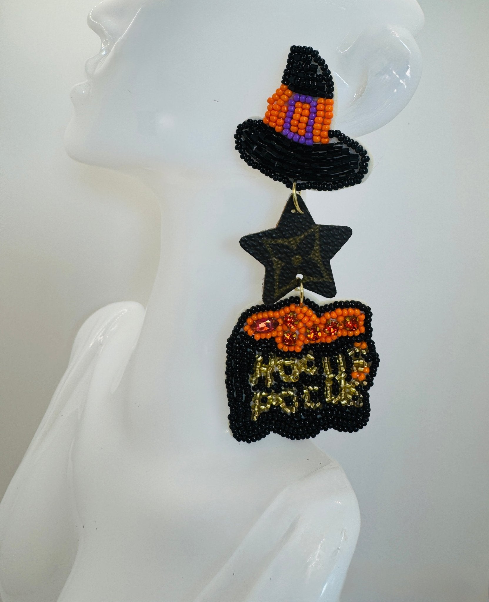 Orange & Black Hocus Pocus Beaded Earrings - Jagged Leather Handmade Jewelry