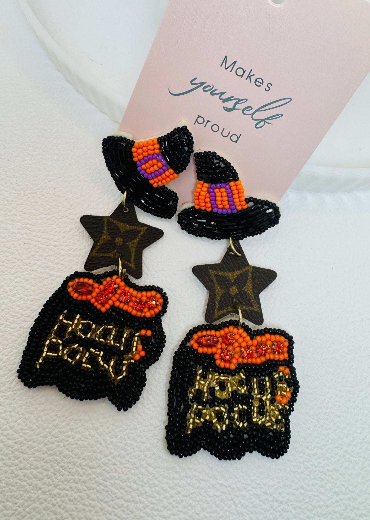 Orange & Black Hocus Pocus Beaded Earrings - Jagged Leather Handmade Jewelry