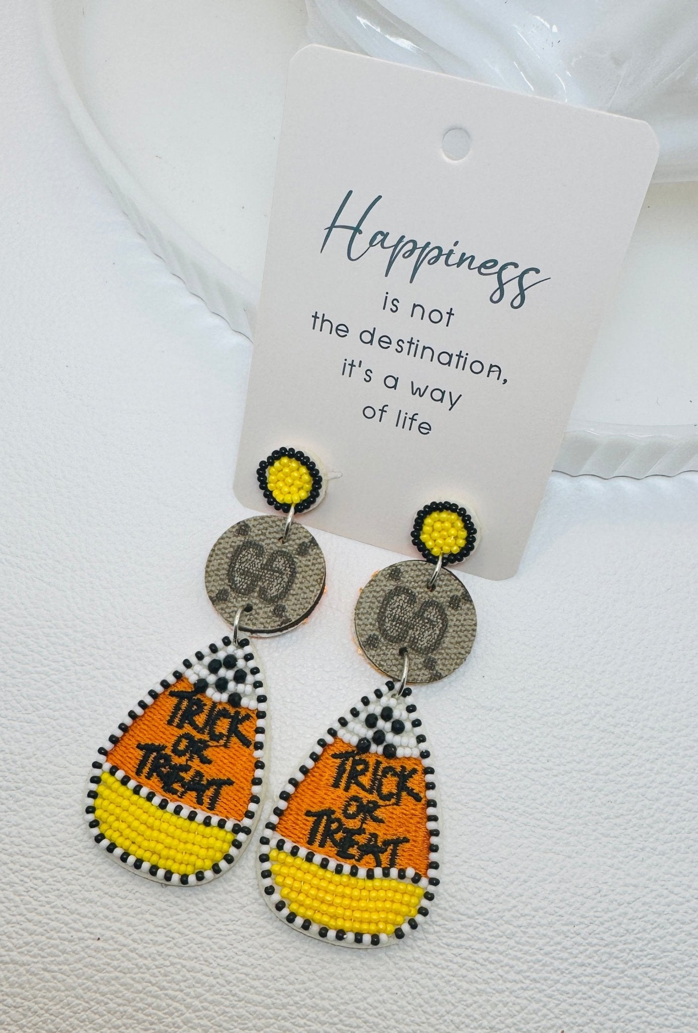 Orange & Yellow Designer Candy Corn Beaded Earrings gig - Jagged Leather Handmade Jewelry