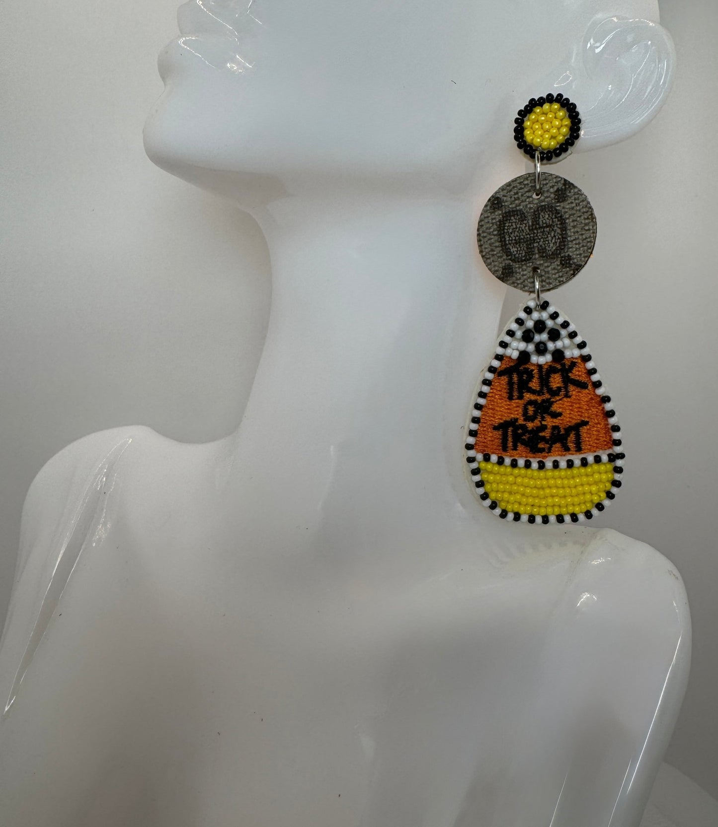Orange & Yellow Designer Candy Corn Beaded Earrings gig - Jagged Leather Handmade Jewelry