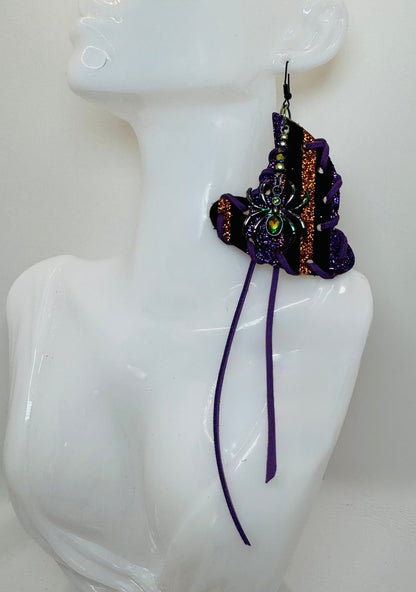 Purple & Orange Witch Hat Glitter Earrings - Jagged Leather Handmade Jewelry