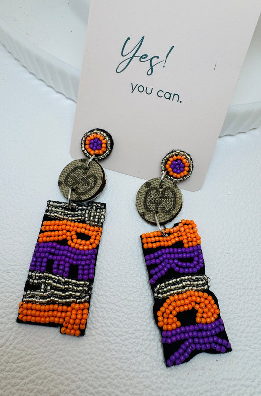 Purple & Orange Trick or Treat Beaded Earrings - Jagged Leather Handmade Jewelry